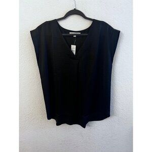 Loft Black Sleeveless V-Neck Blouse women size Large Polyester Womens Top New Wi